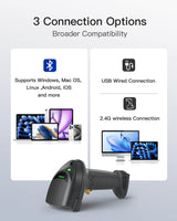 Wireless QR Code Scanner with Smart Base, 1D/2D, Bluetooth/2.4G/USB 3-in-1 Connectivity, with APP/SDK Support, BCST-560B_gray