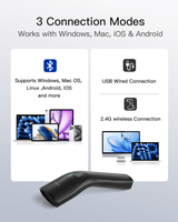 1D/2D Wireless Barcode Scanner, Handheld QR Code Reader with Rechargeable Detachable Battery, Nano 460