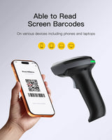 1D/2D Bluetooth Barcode Scanner Wireless, Megapixel QR Scanner with Charging base, Pro 170B_black