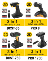1D/2D/QR Wireless Bluetooth Barcode Scanner with Touchscreen & CMOS+CCD Dual Modules, Pro 8
