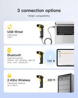 Hyper 310, Bluetooth 1D Barcode Scanner with Display, 3-in-1 Bluetooth/2.4G/Wired, 2600mAh, APP SDK