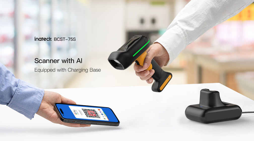 Inateck BCST-35 2D barcodescanner met intelligente standaard, draadloze QR- codescanner, handscanner met app en SDK, 2D-imager met 2600 mAh batterij, grijs Inateck BCST-35 2D barcodescanner met intelligente standaard, draadloze QR- codescanner, handscanner met app en SDK, 2D-imager met 2600 mAh batterij, grijs