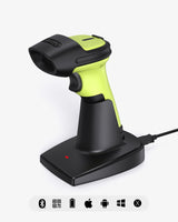 BCST-72S, 2D Barcode Scanner with Bluetooth & 2.4G Receiver Cradle, Wireless USB Wired, Scans from Screen, 180-Day Battery
