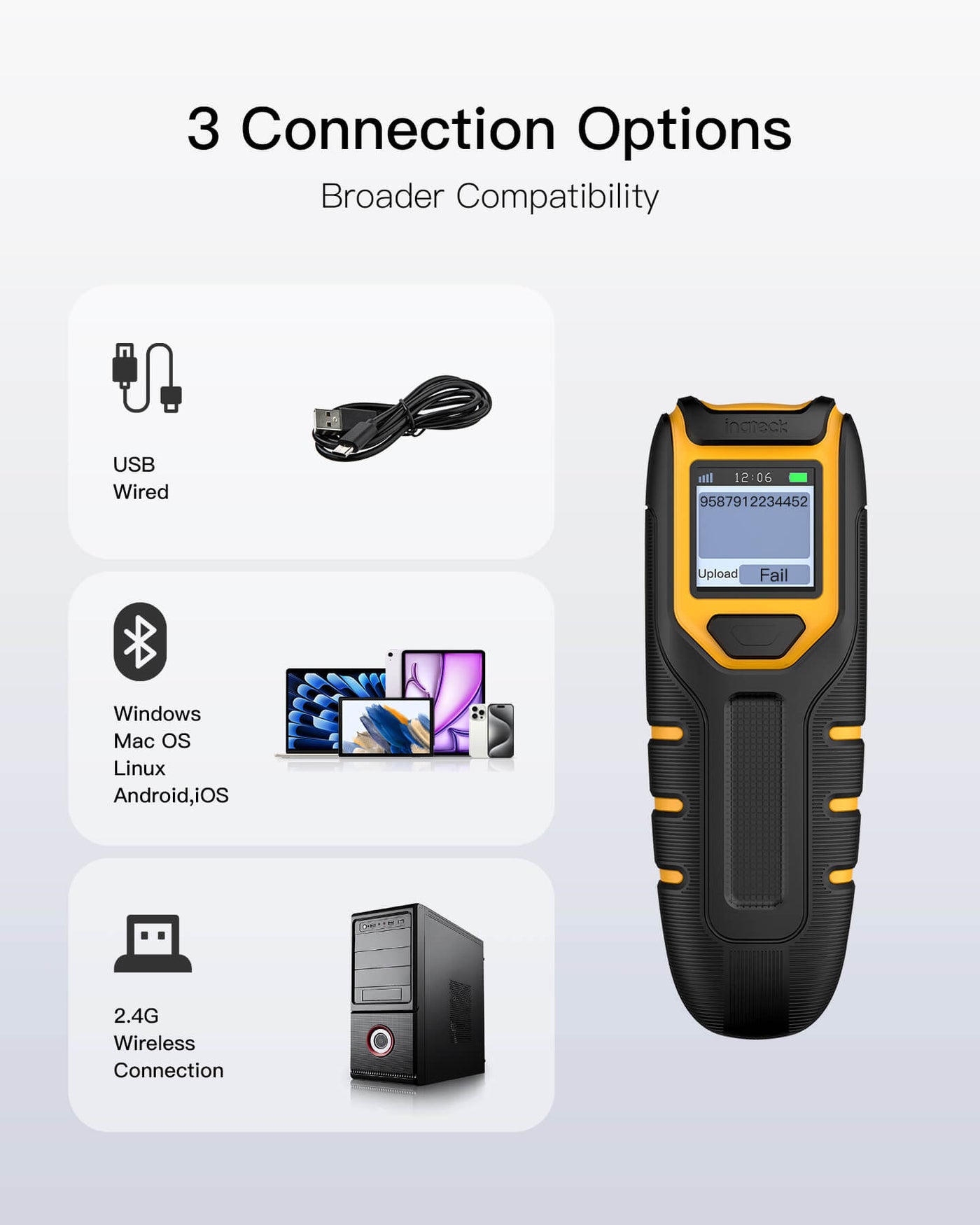 BCST-47, 2D Portable Barcode Scanner, 2600mAh battery – Inateck Office
