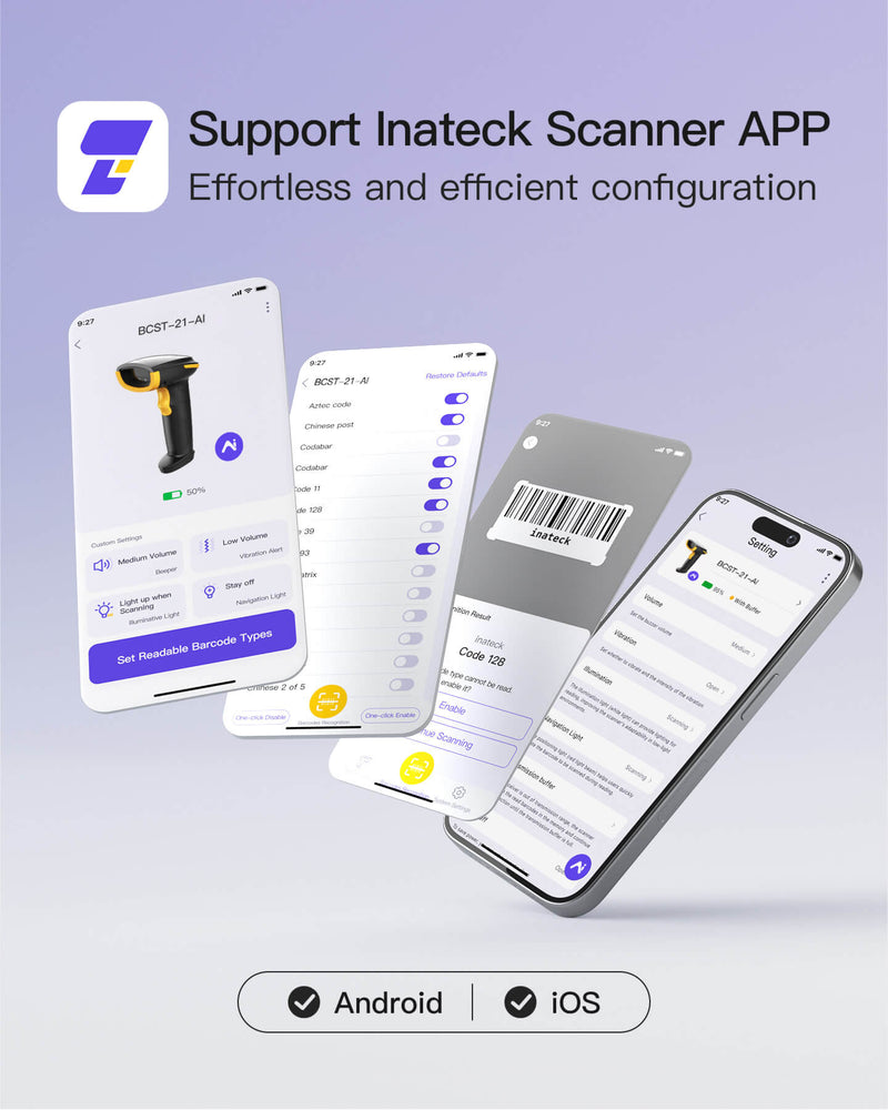 AI Barcode Scanner with APP/SDK Support & Hyper Long 100M Transmission ...