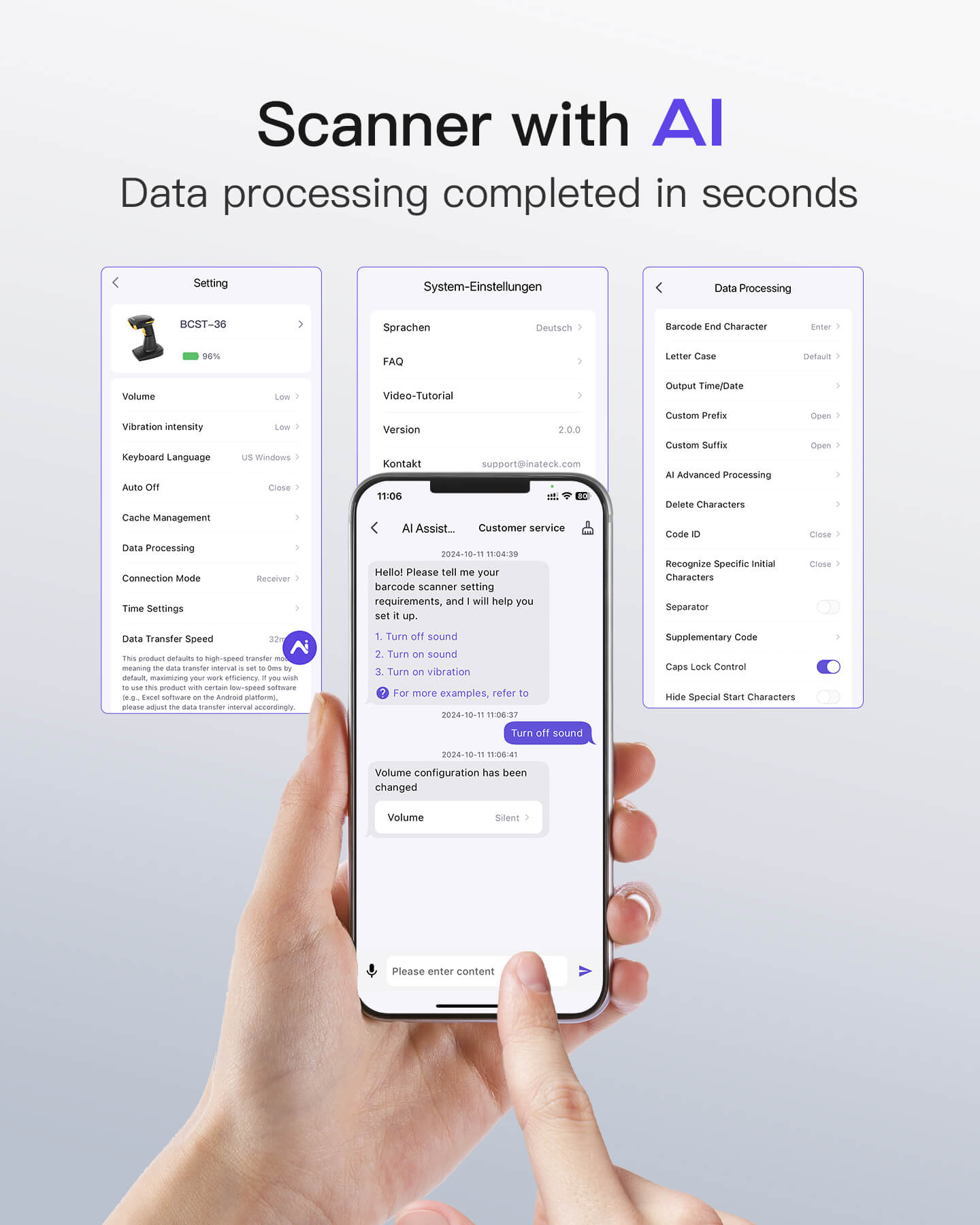 AI 1D/2D Wireless Bluetooth® Barcode Scanner with APP/SDK Support & Fa ...