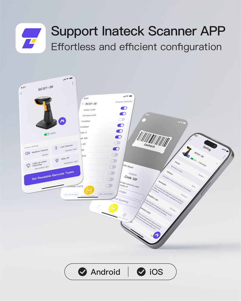 AI 1D/2D Wireless Bluetooth® Barcode Scanner with APP/SDK Support & Fa ...