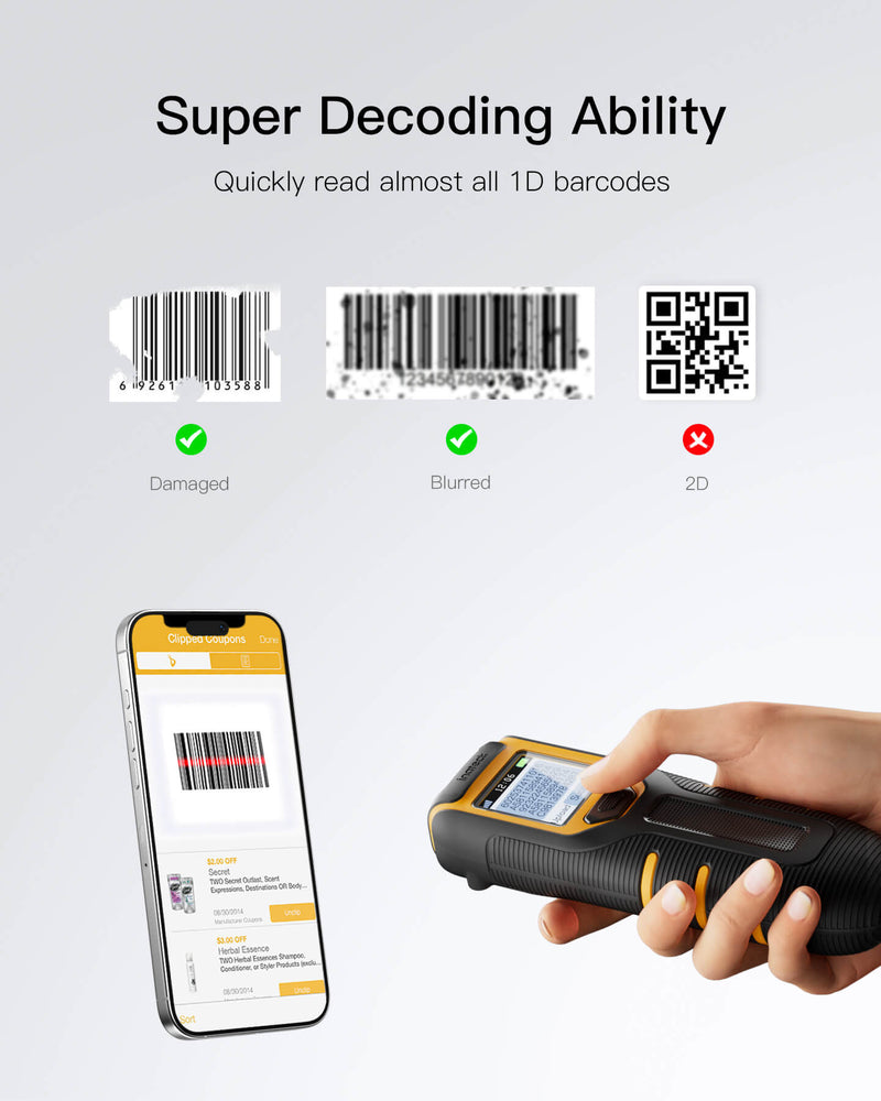 1D Bluetooth® 5.0 Portable Barcode Scanner with Screen & APP SDK, BCST-49