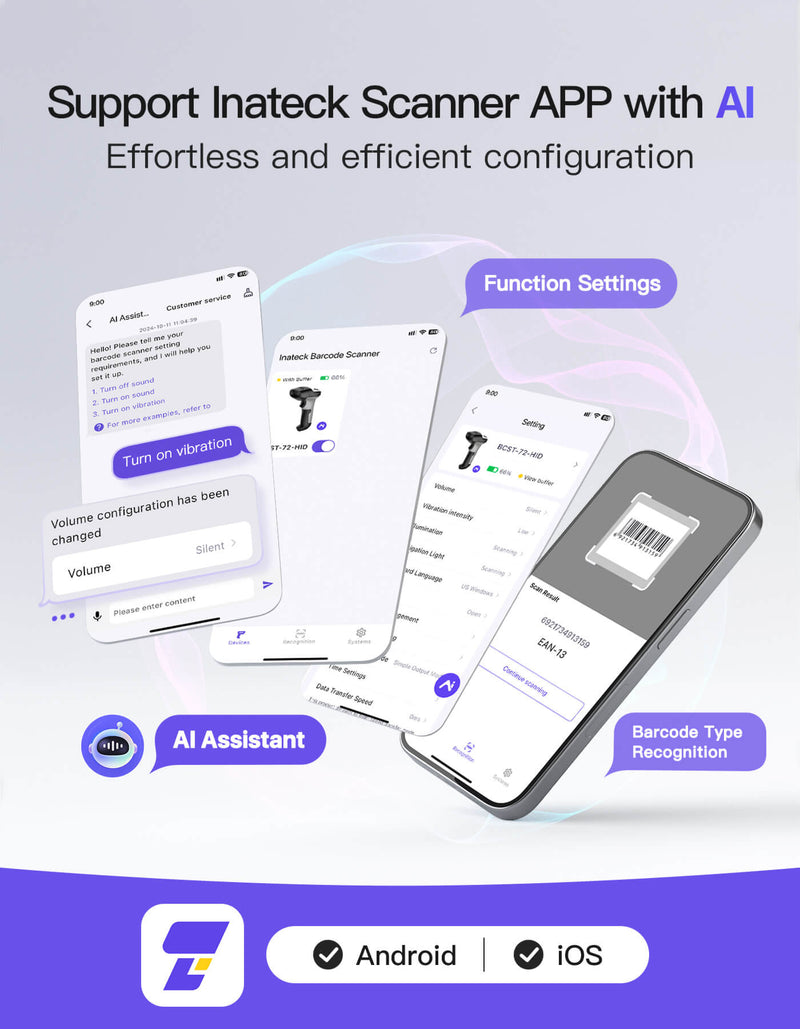 AI Bluetooth 2D Barcode Scanner with APP/SDK Support & Fast Accurate S ...