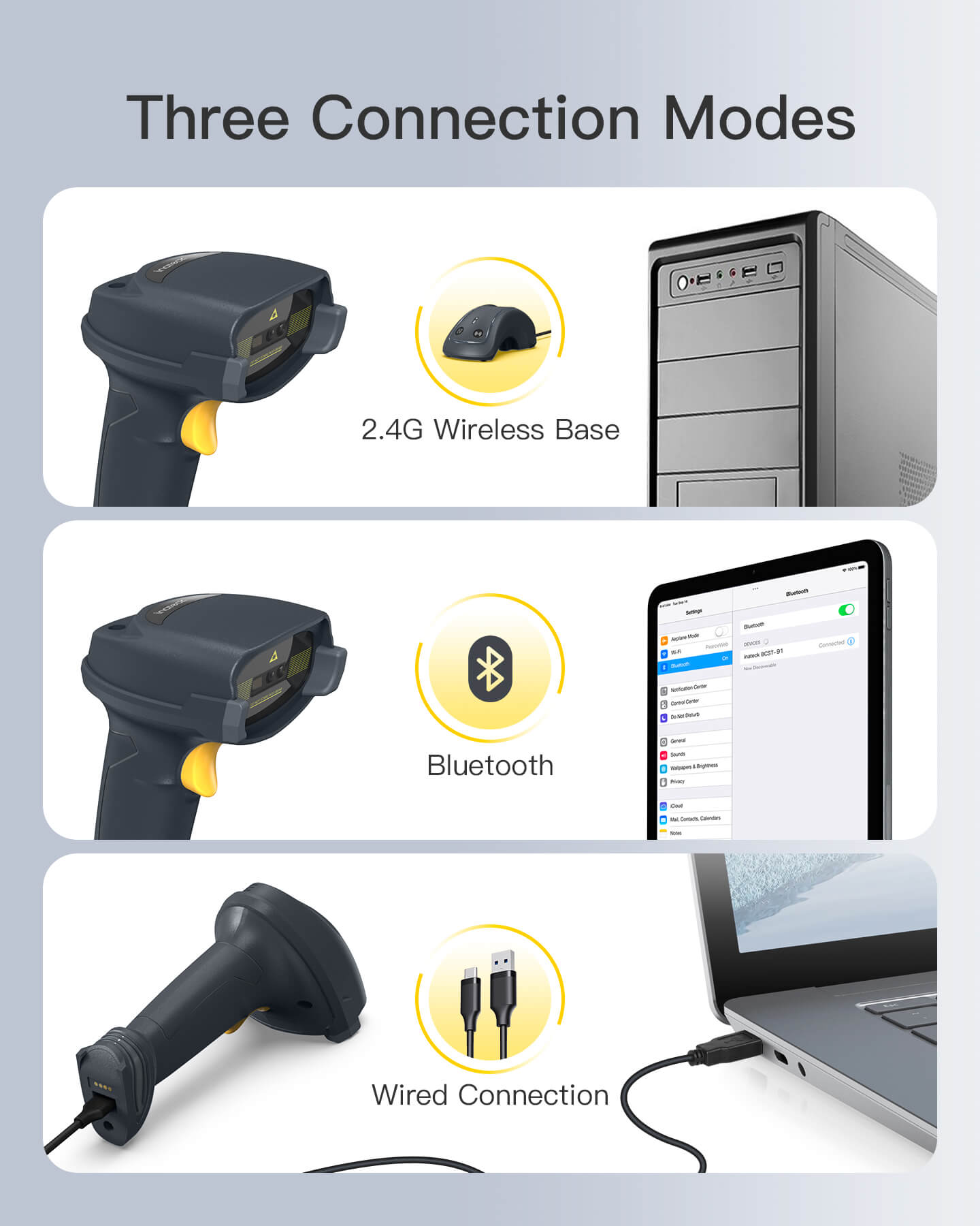 2D Wireless Bluetooth® 5.3 Barcode Scanner with Smart Base & MegaPixe
