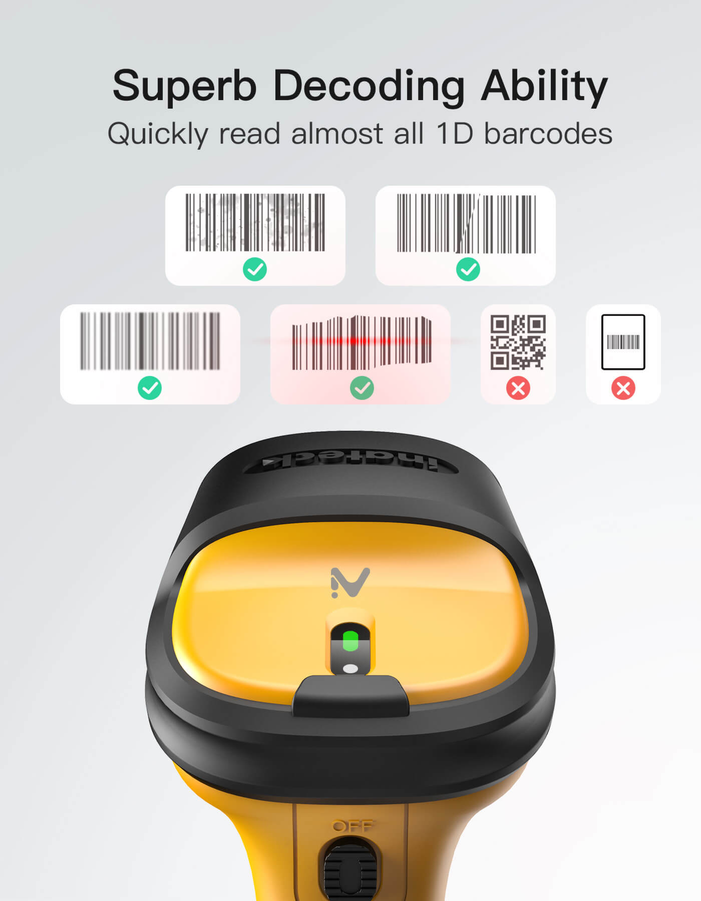 AI Barcode Scanner 2.4GHz Wireless with 60m Range, P6-AI – Inateck Office