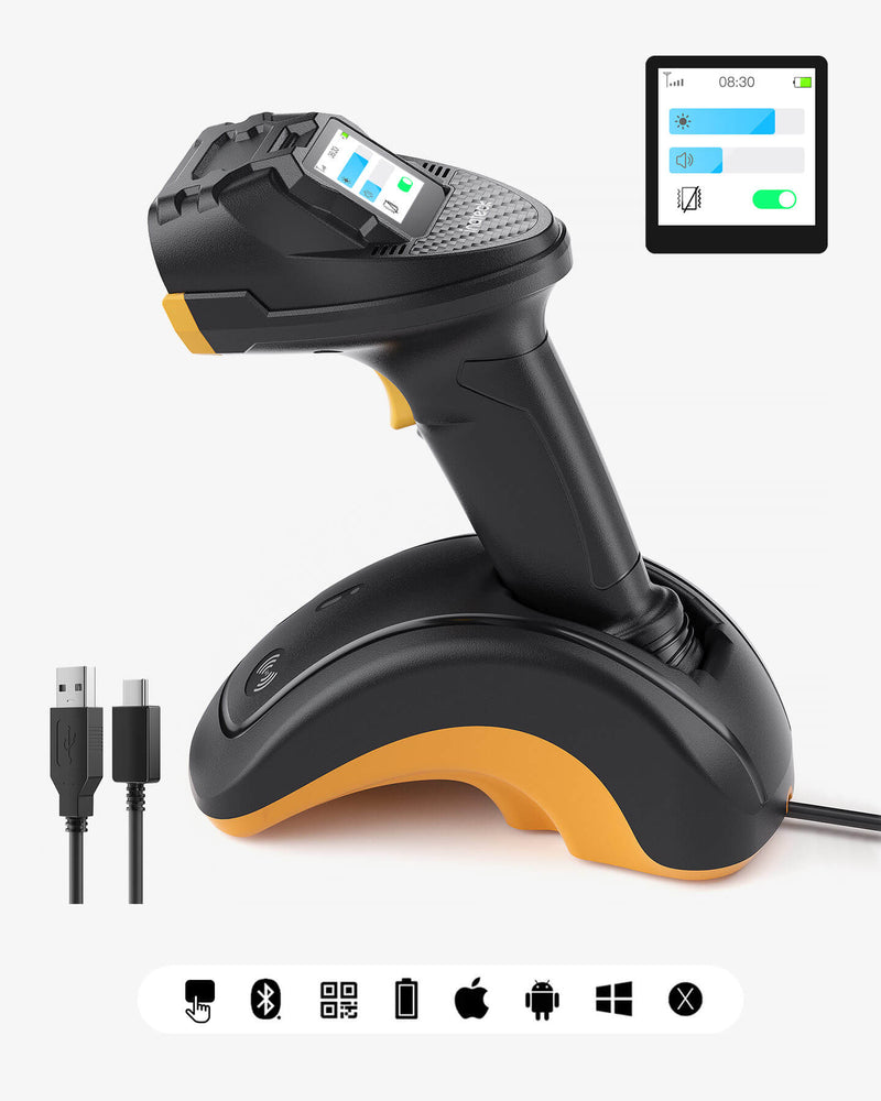 1D/2D/QR Wireless Bluetooth Barcode Scanner with Touchscreen & CMOS+CC ...