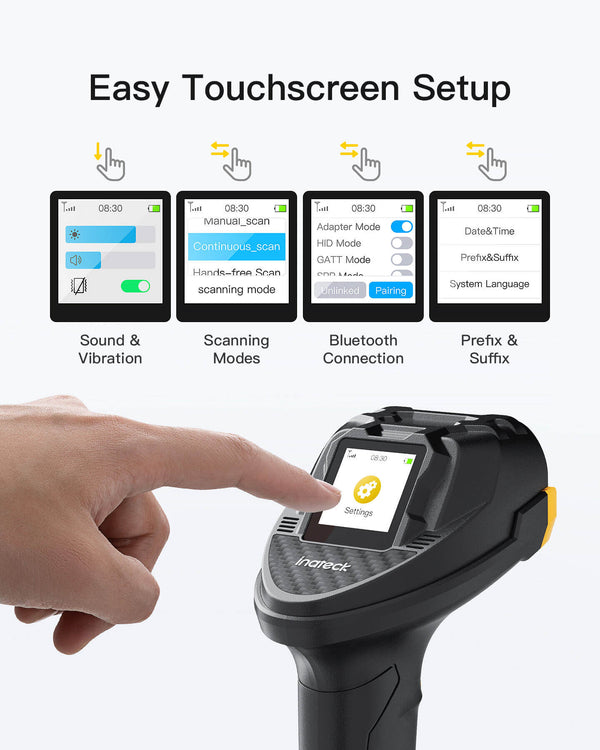 2D Wireless Bluetooth® 5.3 Barcode Scanner with Touchscreen & CMOS+CCD Dual Modules, Pro 8