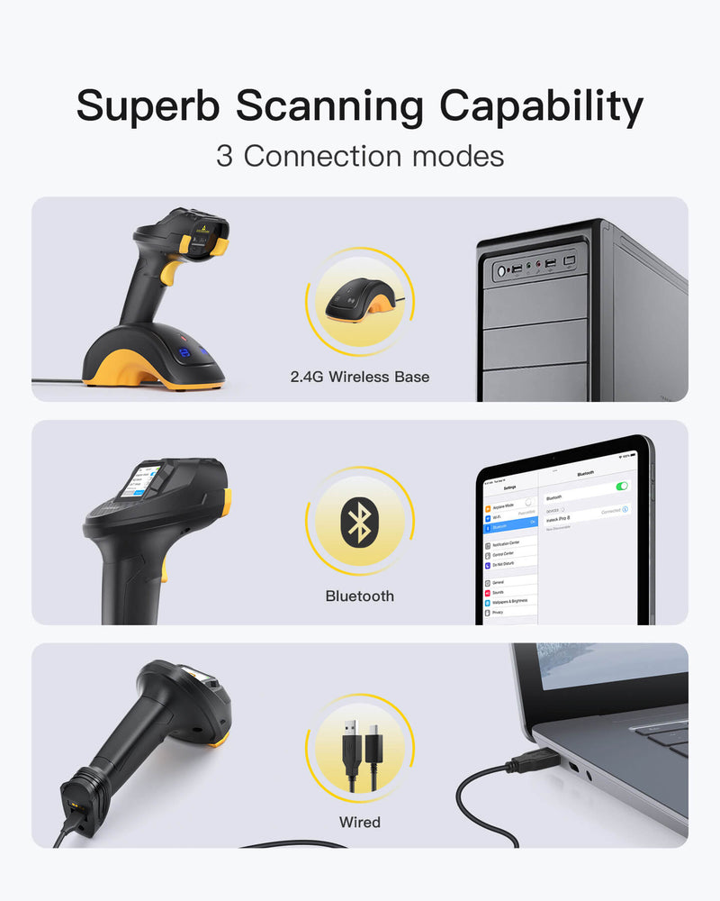 Dual Adapter Scanner Pro 8, 2D Wireless Barcode Scanner & CMOS+CCD Dual Modules, 2600mAh ba ...