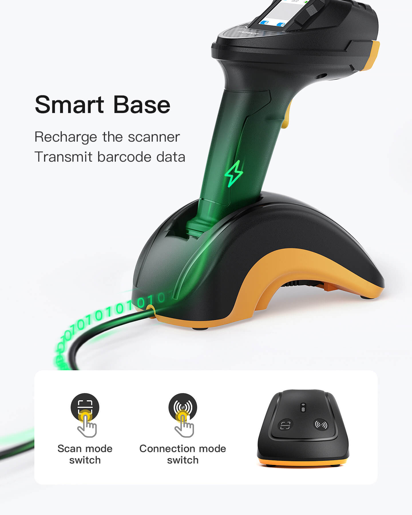 Normal Base Scanner 2D Wireless Bluetooth® 5.3 Barcode Scanner with Touchscreen & CMOS+CCD ...