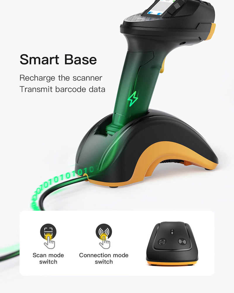 Dual Adapter Scanner 2D Wireless Bluetooth® 5.3 Barcode Scanner with Touchscreen & CMOS+CCD ...
