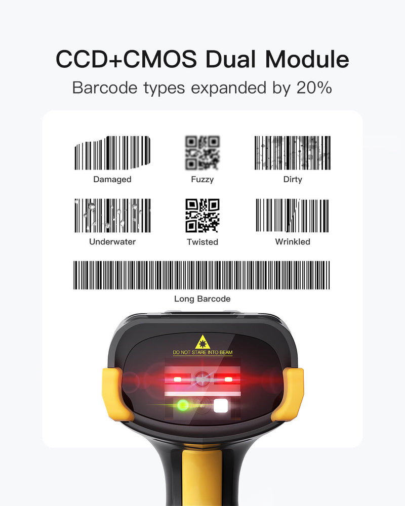 2D/1D/QR Bluetooth Barcode Scanner, Equipped with a Smart Base, CMOS+C ...