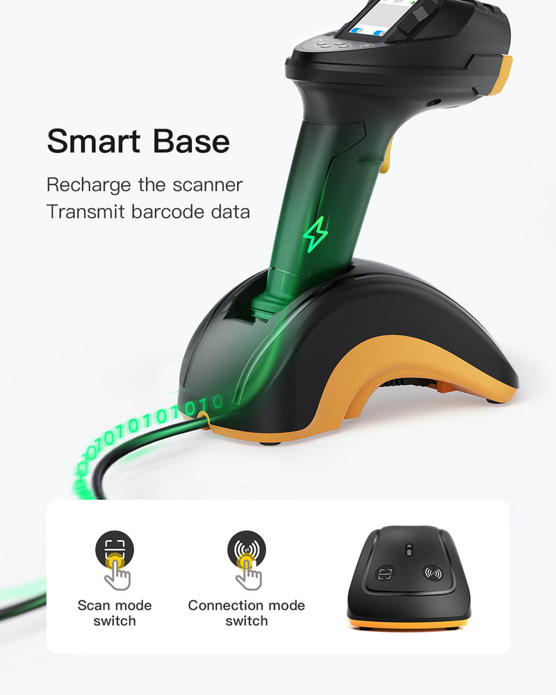 2D/1D/QR Bluetooth Barcode Scanner, Equipped with a Smart Base, CMOS+C ...