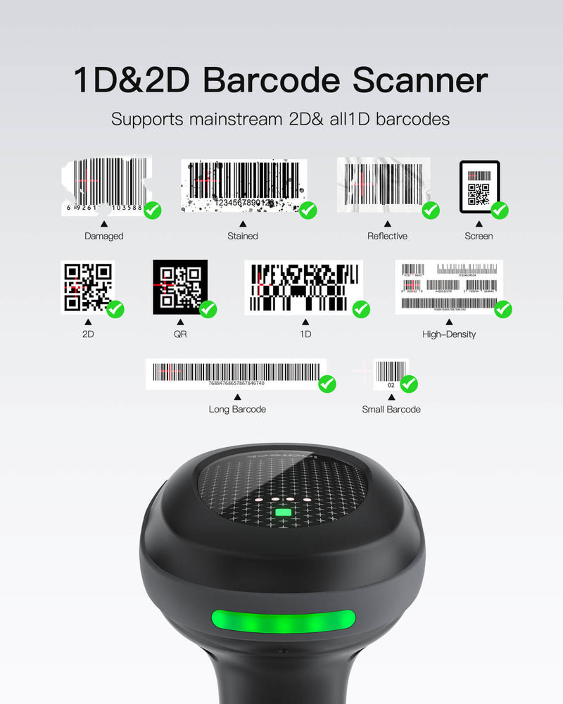 2D Bluetooth Barcode Scanner Wireless, Megapixel QR Scanner with Charging base, Pro 170B_black