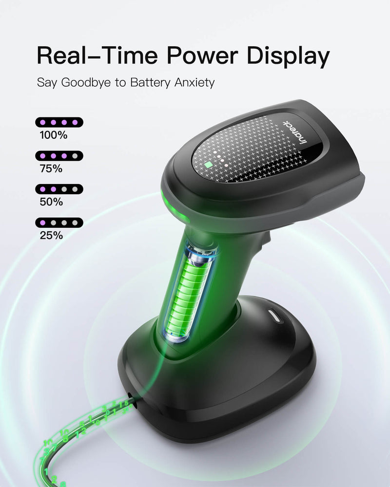 2D Bluetooth Barcode Scanner Wireless, Megapixel QR Scanner with Charging base, Pro 170B_black