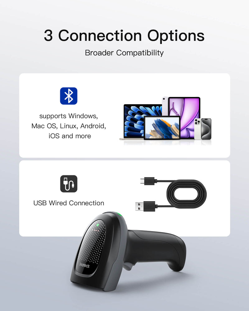 2D Bluetooth Barcode Scanner Wireless, Megapixel QR Scanner with Charging base, Pro 170B_black