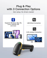 1D Bluetooth Barcode Scanner with 2600mAh Battery, Plug-and-Play Wireless CCD Reader for Inventory, Library & Warehouse, BCST-24