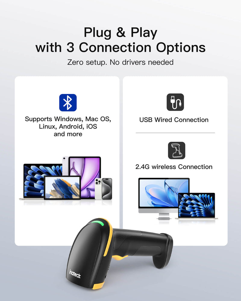 BCST-24, 1D CCD Wireless Barcode Scanner, 2600mAh battery – Inateck Office