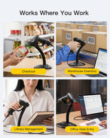Hyper A60S, 2D Barcode Scanner with Stand, USB Wired Handheld Reader, Plug & Play for Warehouse, Library & Retail