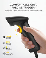 Hyper A60S, 2D Barcode Scanner with Stand, USB Wired Handheld Reader, Plug & Play for Warehouse, Library & Retail