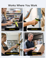 BCST-72S, 2D Barcode Scanner with Bluetooth & 2.4G Receiver Cradle, Wireless USB Wired, Scans from Screen, 180-Day Battery