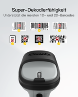 BCST-72S, 2D Barcode Scanner with Bluetooth & 2.4G Receiver Cradle, Wireless USB Wired, Scans from Screen, 180-Day Battery
