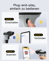 BCST-72S, 2D Barcode Scanner with Bluetooth & 2.4G Receiver Cradle, Wireless USB Wired, Scans from Screen, 180-Day Battery