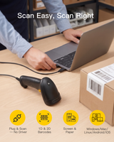 Hyper A60, 2D Barcode Scanner, USB Wired, Plug & Play for 1D/2D/PDF417