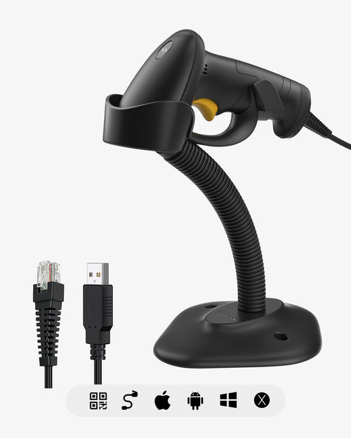 inateck Hyper A60S, 2D Barcode Scanner with Stand, USB Wired Handheld Reader, Plug & Play for Warehouse, Library & Retail