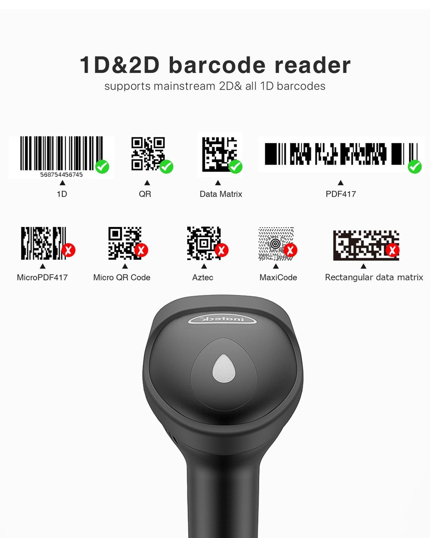 Scanner Inateck Scanner de Codes-Barres Bluetooth QR Code 1D 2D Scanner Inateck Scanner de Codes-Barres Bluetooth QR Code 1D 2D