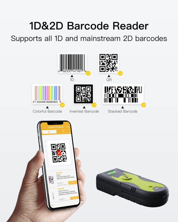 2D Bluetooth® 5.0 Portable Barcode Scanner with 40M Transmission Range, BCST-42 Green
