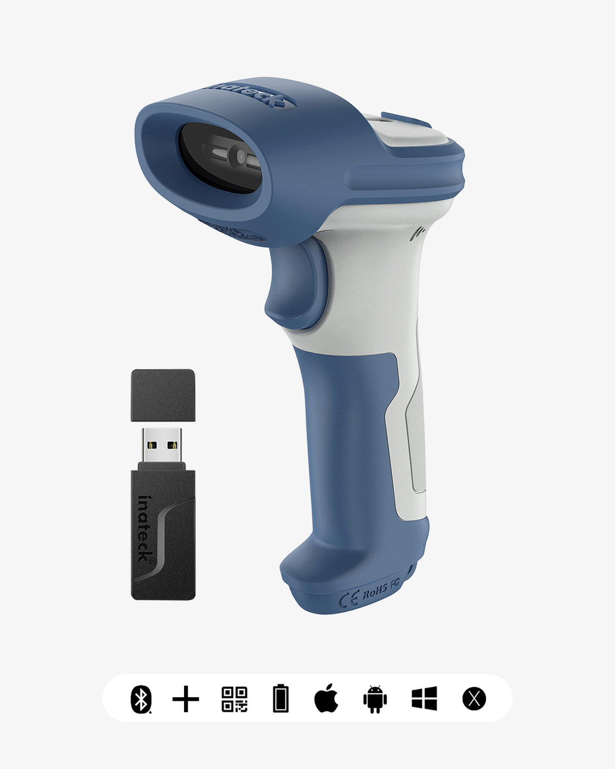 Inateck P7 Wireless Bluetooth Barcode Scanner – 1D, Anti-Shock, Works With PC & Mobile