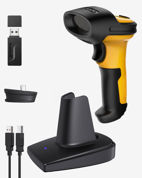 2.4GHz Wireless Barcode Scanner with 60m Range, P6 + Barcode Scanner Charging Base BS04001