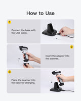 2.4GHz Wireless Barcode Scanner with 60m Range, P6 + Barcode Scanner Charging Base BS04001