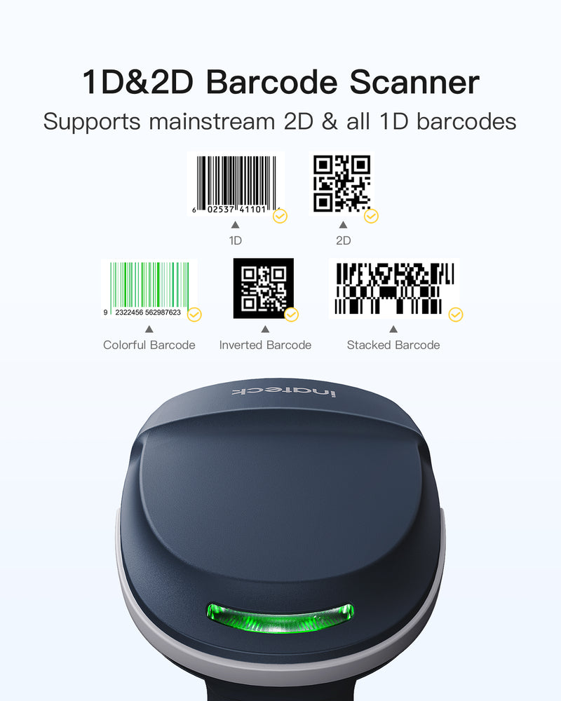 Inateck 2D Wireless Bluetooth® Barcode Scanner with High Decoding Ability, BCST-55