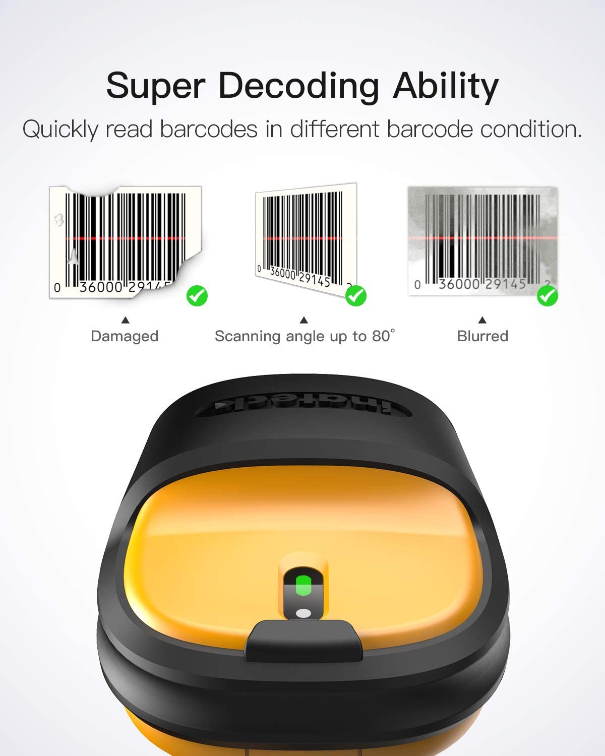 Inateck 2.4GHz Wireless 1D Barcode Scanner with 60m Range, P6 Inateck