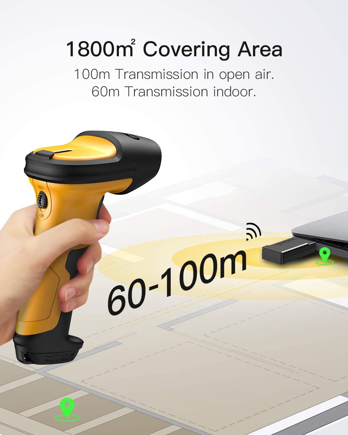 Inateck 2.4GHz Wireless 1D Barcode Scanner with 60m Range, P6 Inateck