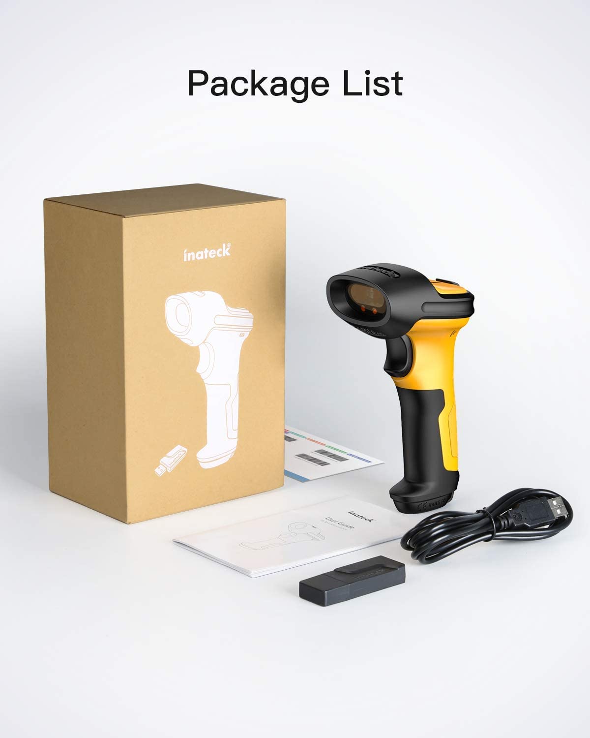 Inateck 2.4GHz Wireless 1D Barcode Scanner with 60m Range, P6 Inateck