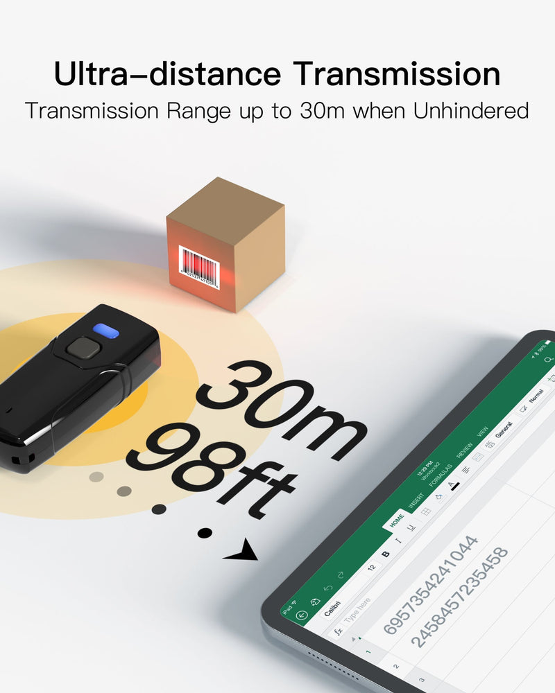 1D Bluetooth® 5.0 Pocket Barcode Scanner with 30m Transmission Range, BCST-41 - Inateck Office