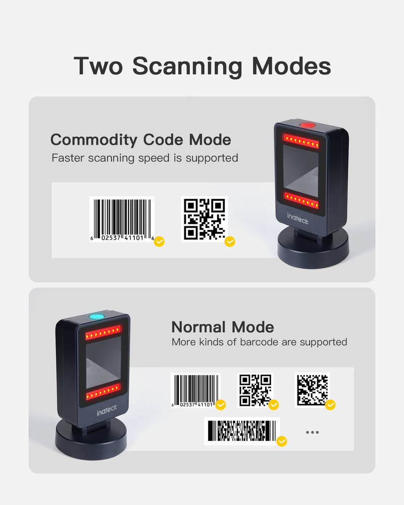 Inateck 2D 1D Scanner de Codes à Barres QR avec Base Intelligente