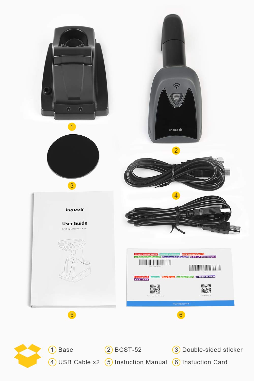 Inateck Wireless Bluetooth® 2D Barcode Scanner with Smart Base, BCST52